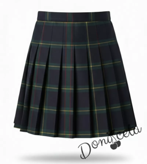 Комплект от 2 части с бяла изчистена риза и карирана плисирана пола до коляното, подходящ и за ученическа униформа